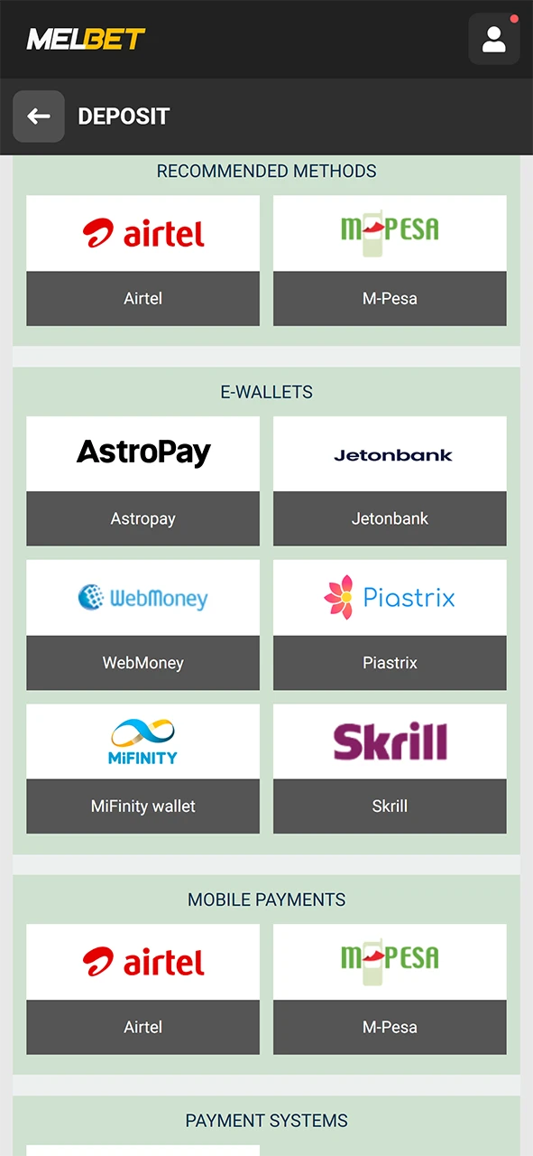 Use the available payment methods to deposit money into your Melbet account balance.
