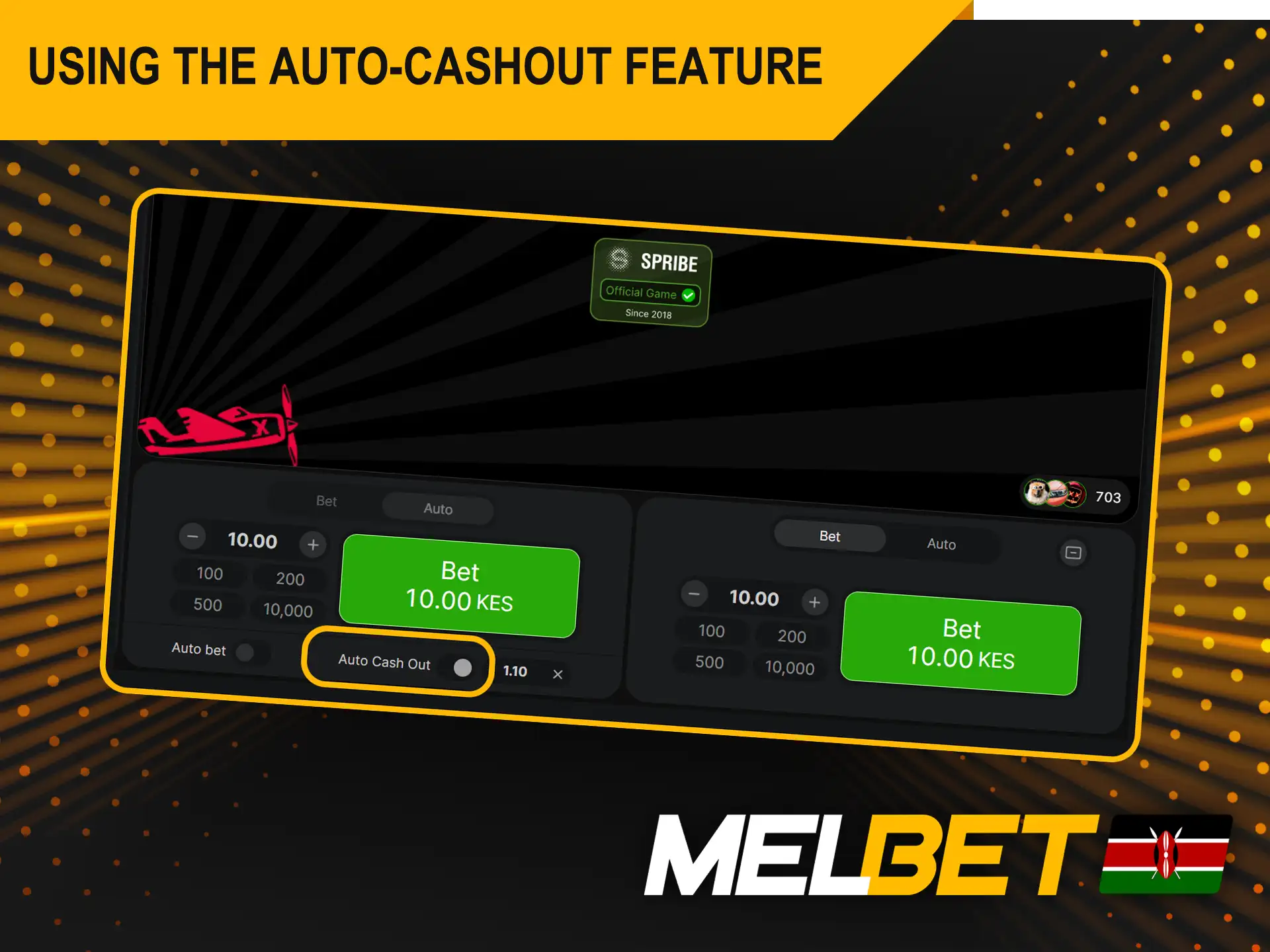 Using the auto-cashout feature playing Melbet Aviator.