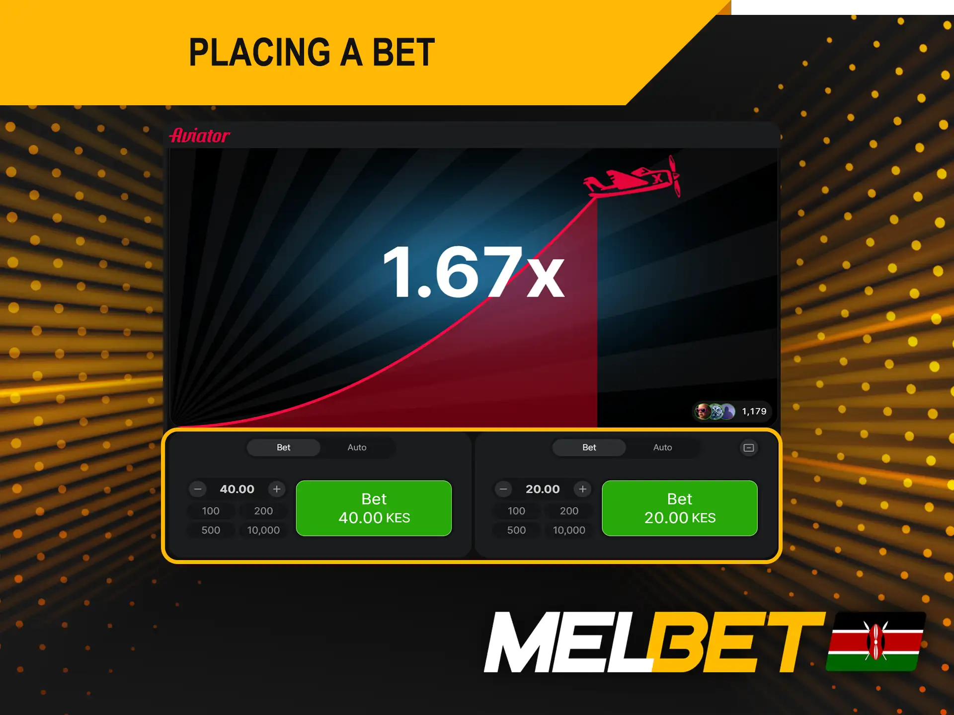Melbet allows two simultaneous Aviator bets for each round.