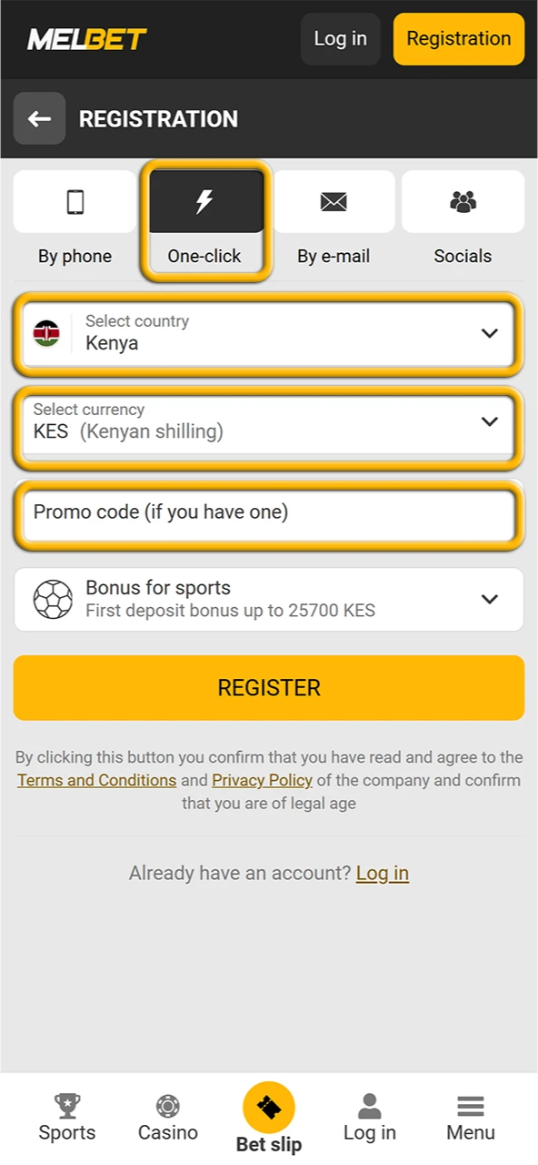 Register on the official Melbet website in one-click to play Aviator.