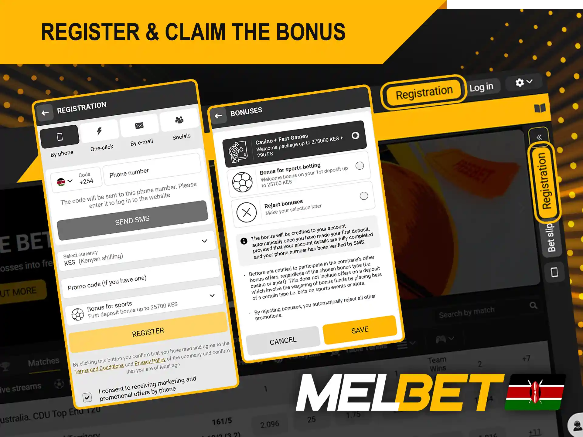 Complete the registration and claim Melbet bonus.