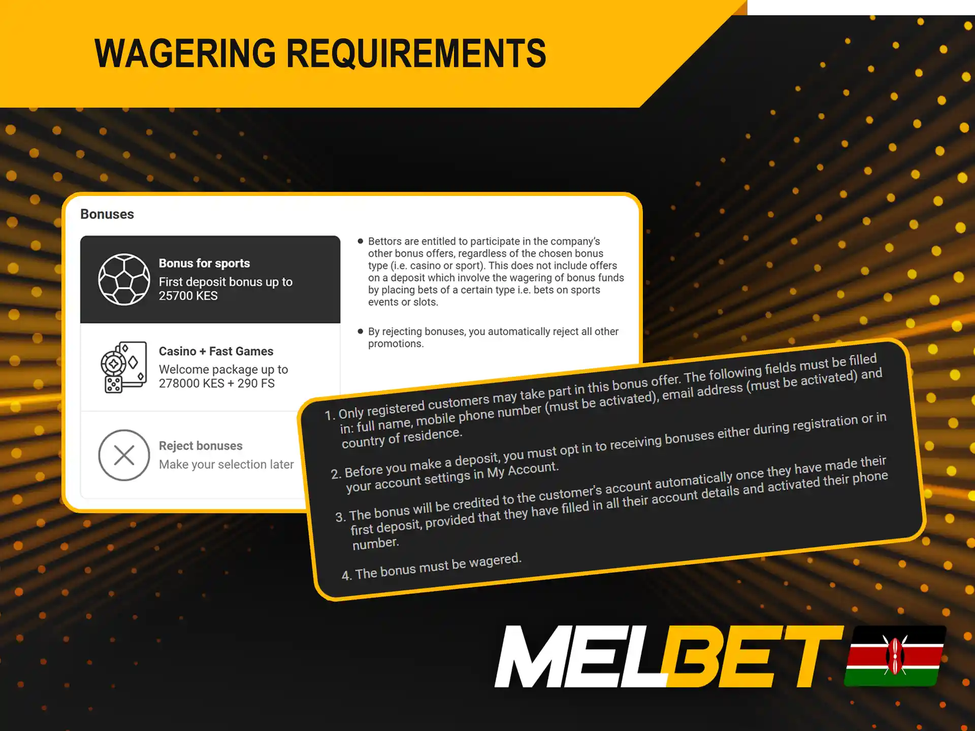 The Melbet welcome bonus comes with wagering requirements.