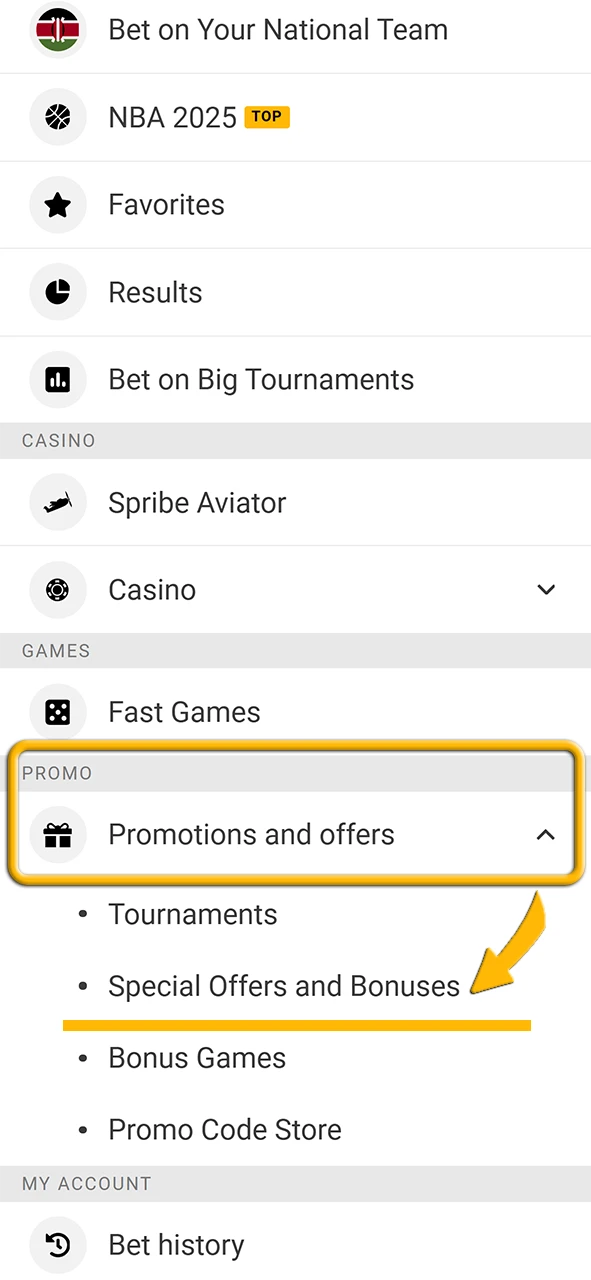 Navigate to the Promo section on the Melbet platform.