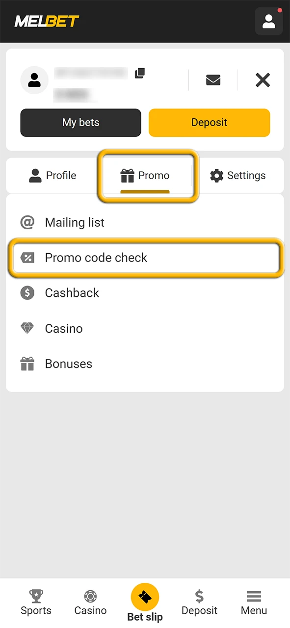 Use your valid Melbet promo code.
