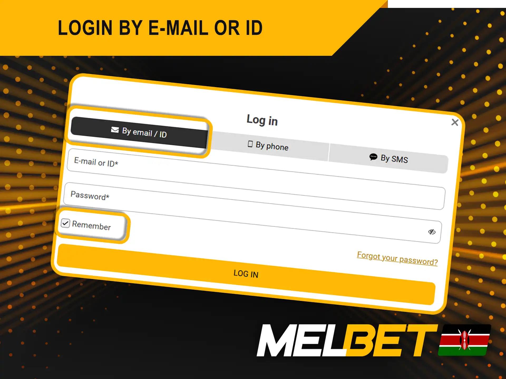 Login by e-mail or ID at Melbet.