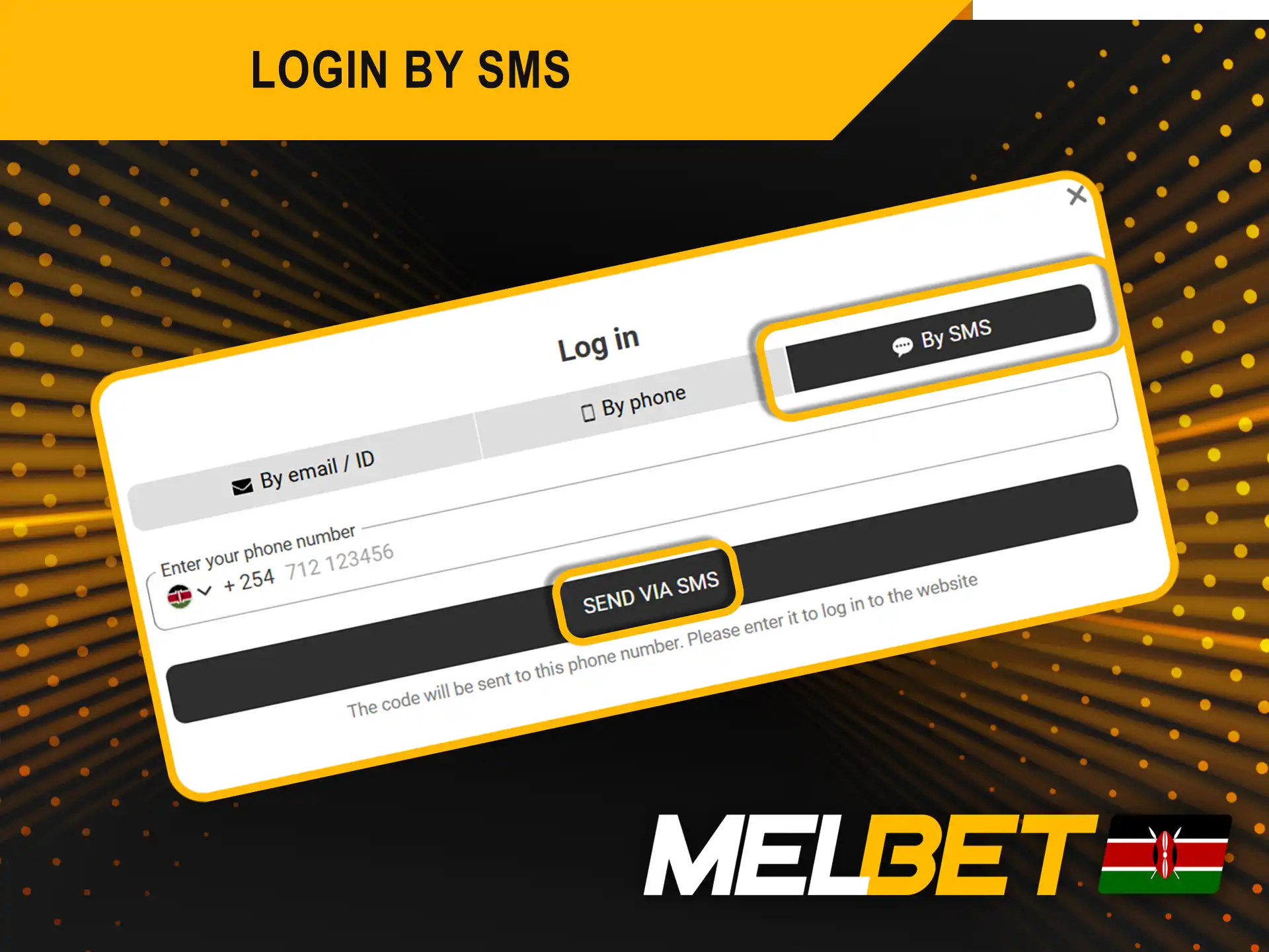 Login to Melbet using SMS code.