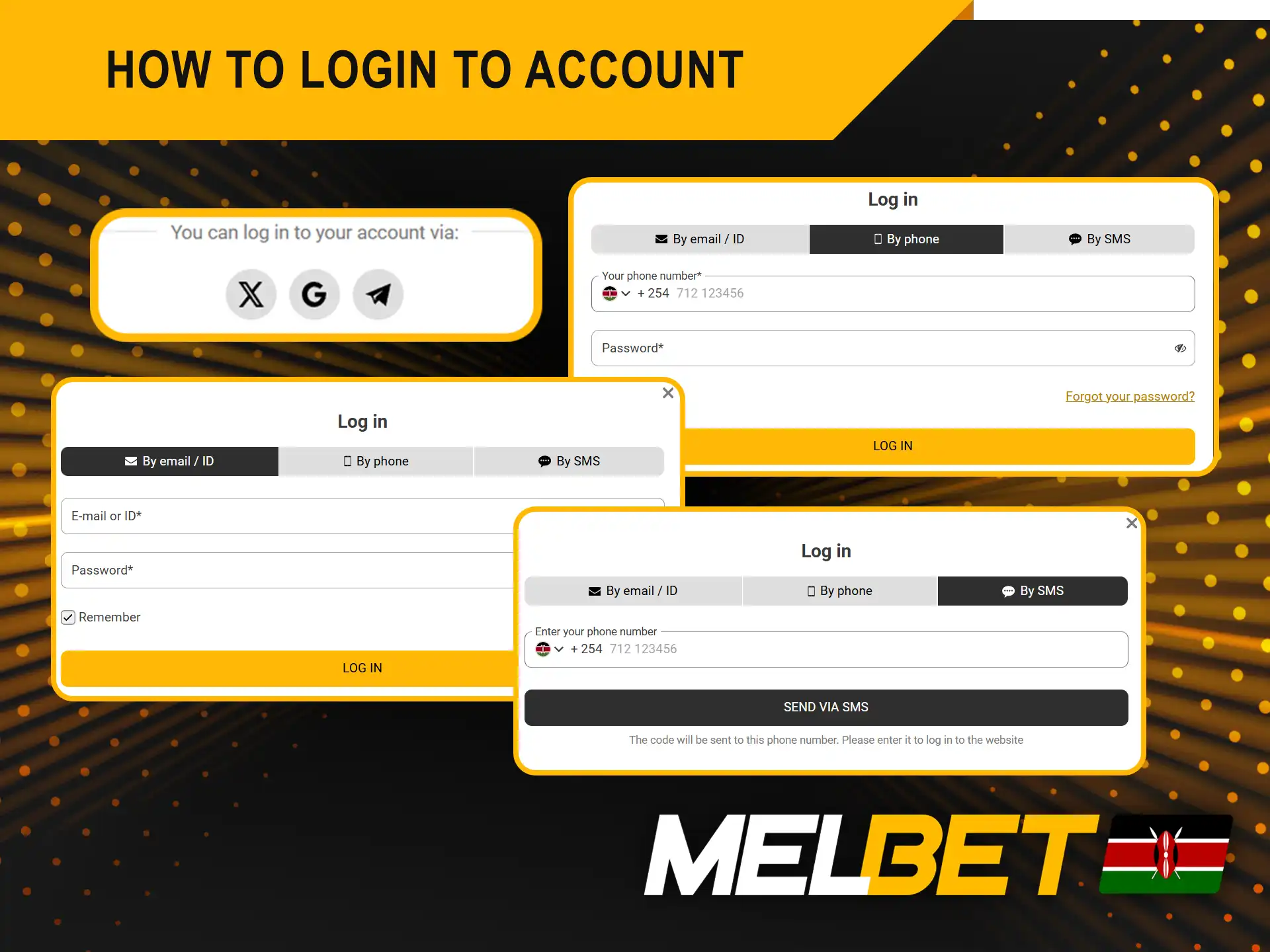 Select from the options on the Melbet login page.