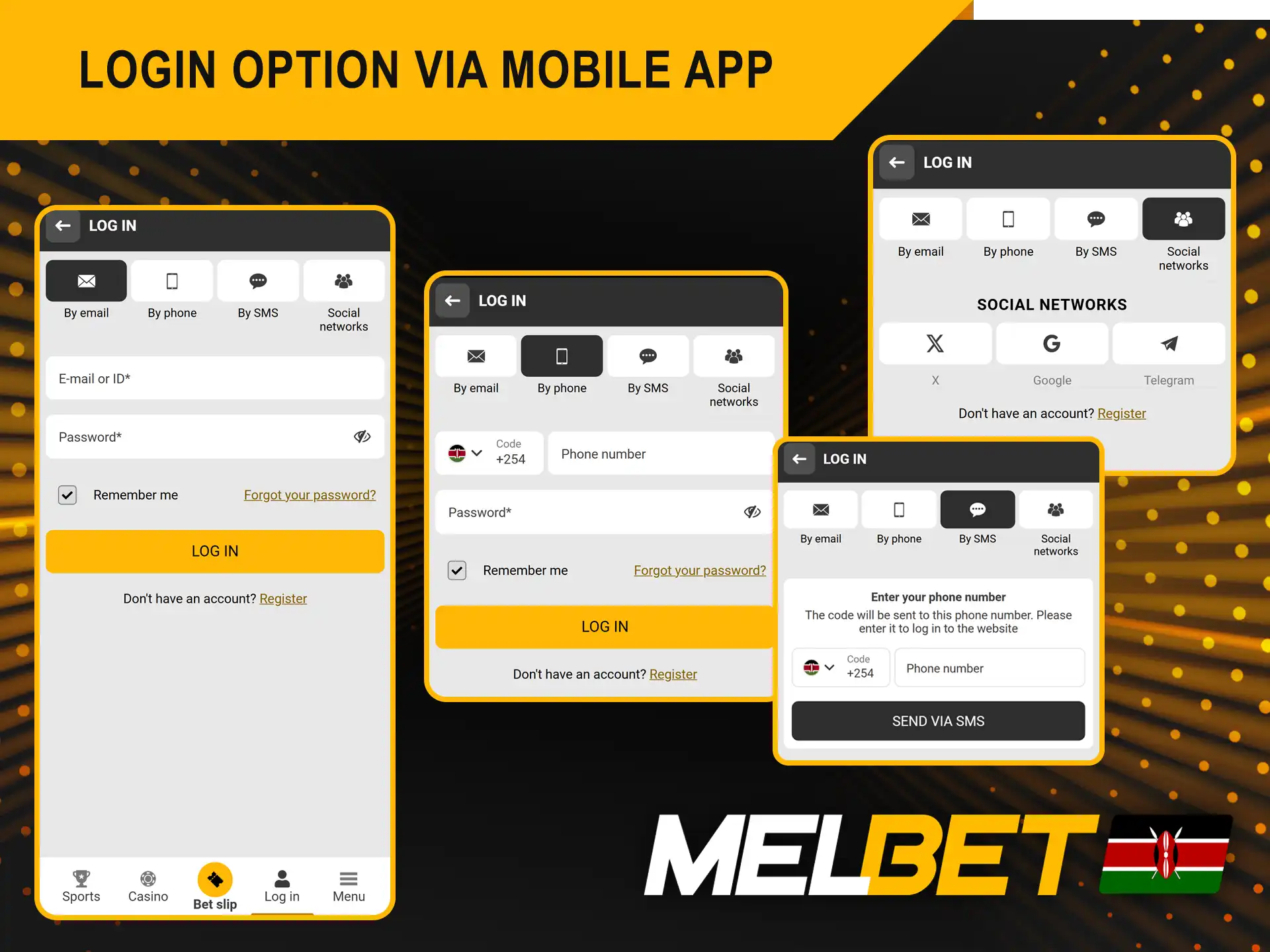 The Melbet Kenya login process on the official mobile app completely replicates the steps for logging in through the website.