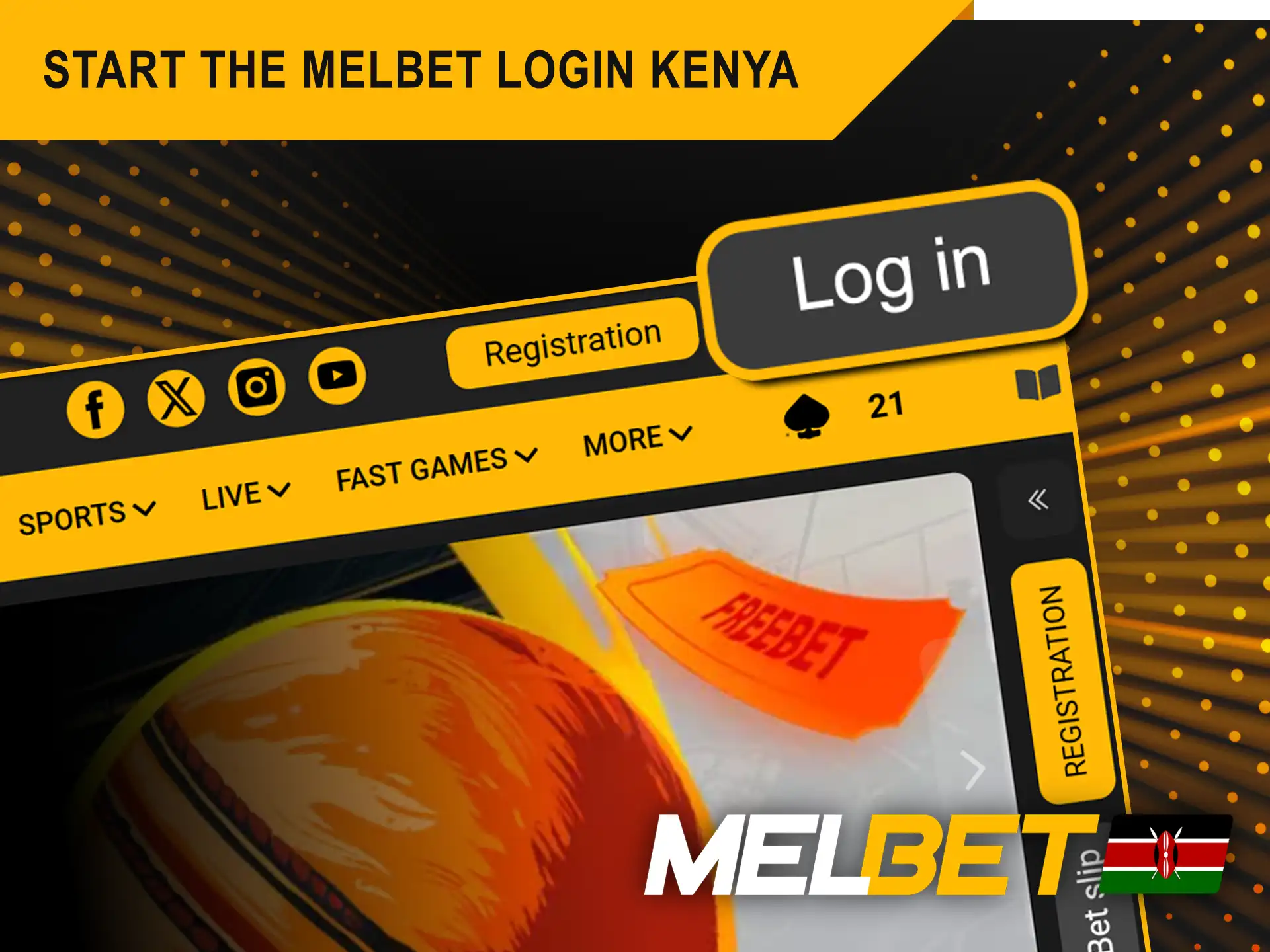 Click on the Log in button to access your Melbet Kenya account.