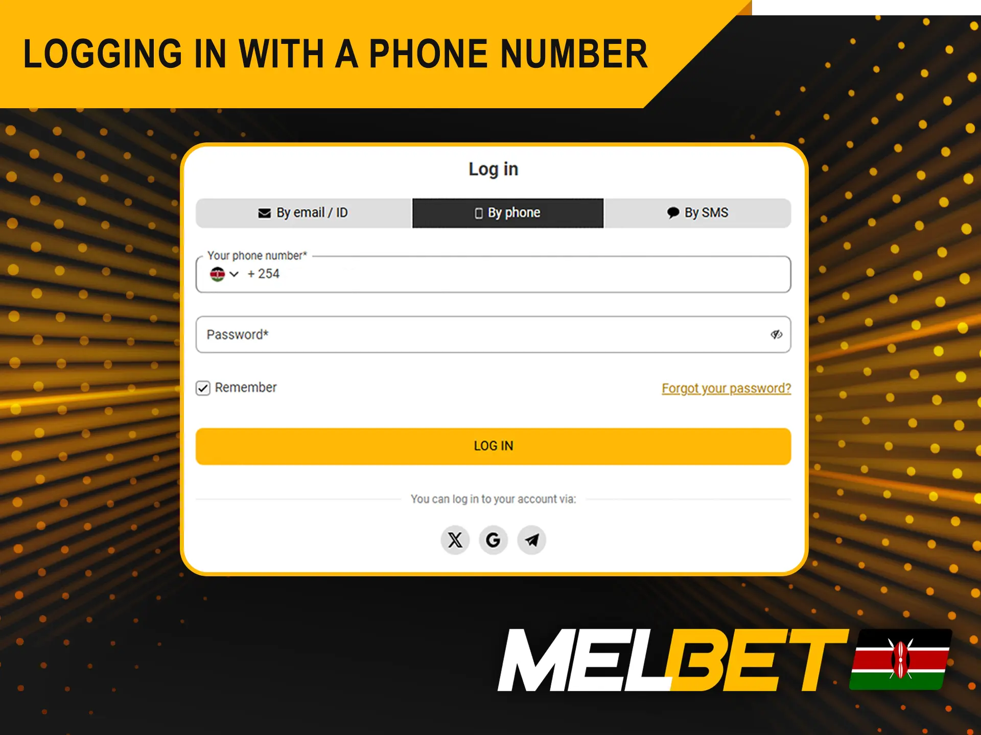 Logging Melbet in with a phone number.