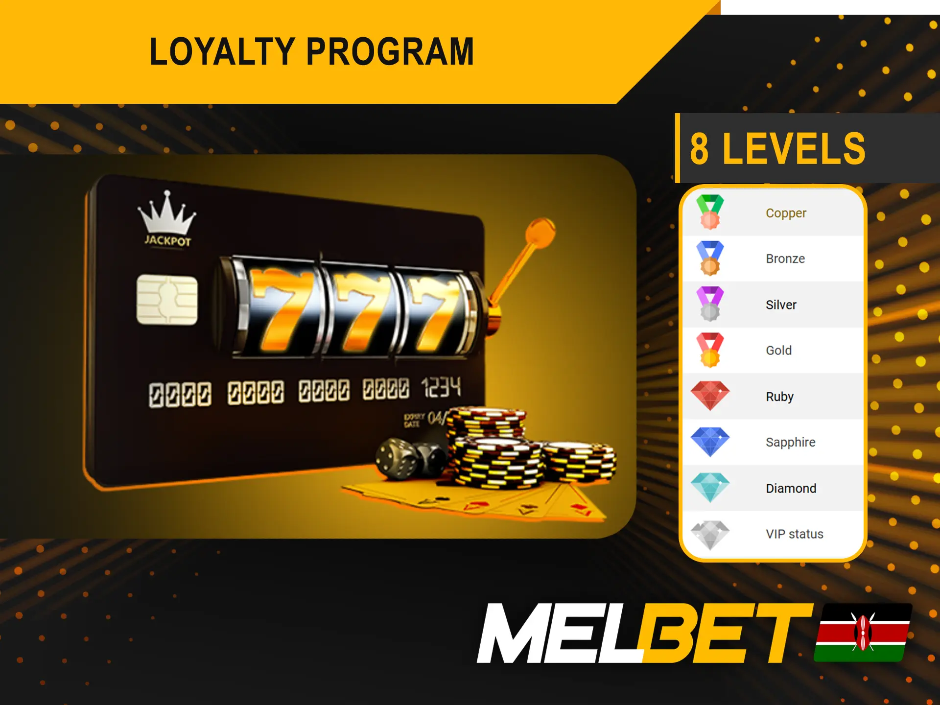 Melbet’s loyalty program has eight levels.