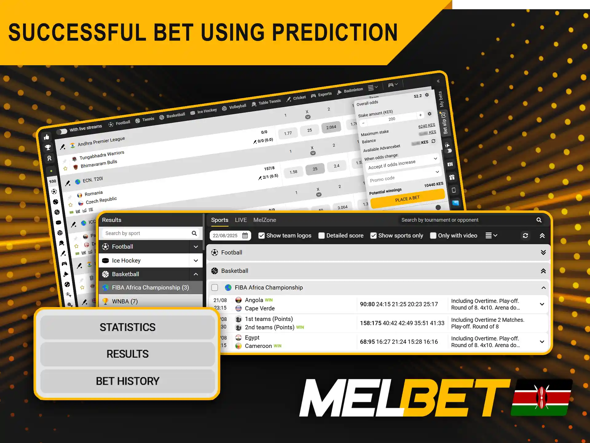 Successful bets using Melbet's prediction.