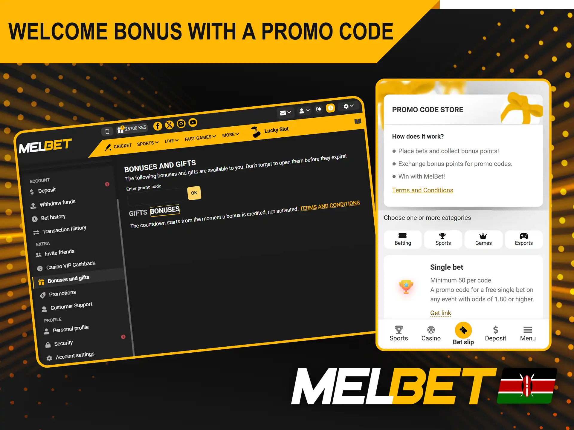 Claim the Melbet welcome bonus with a promo code.