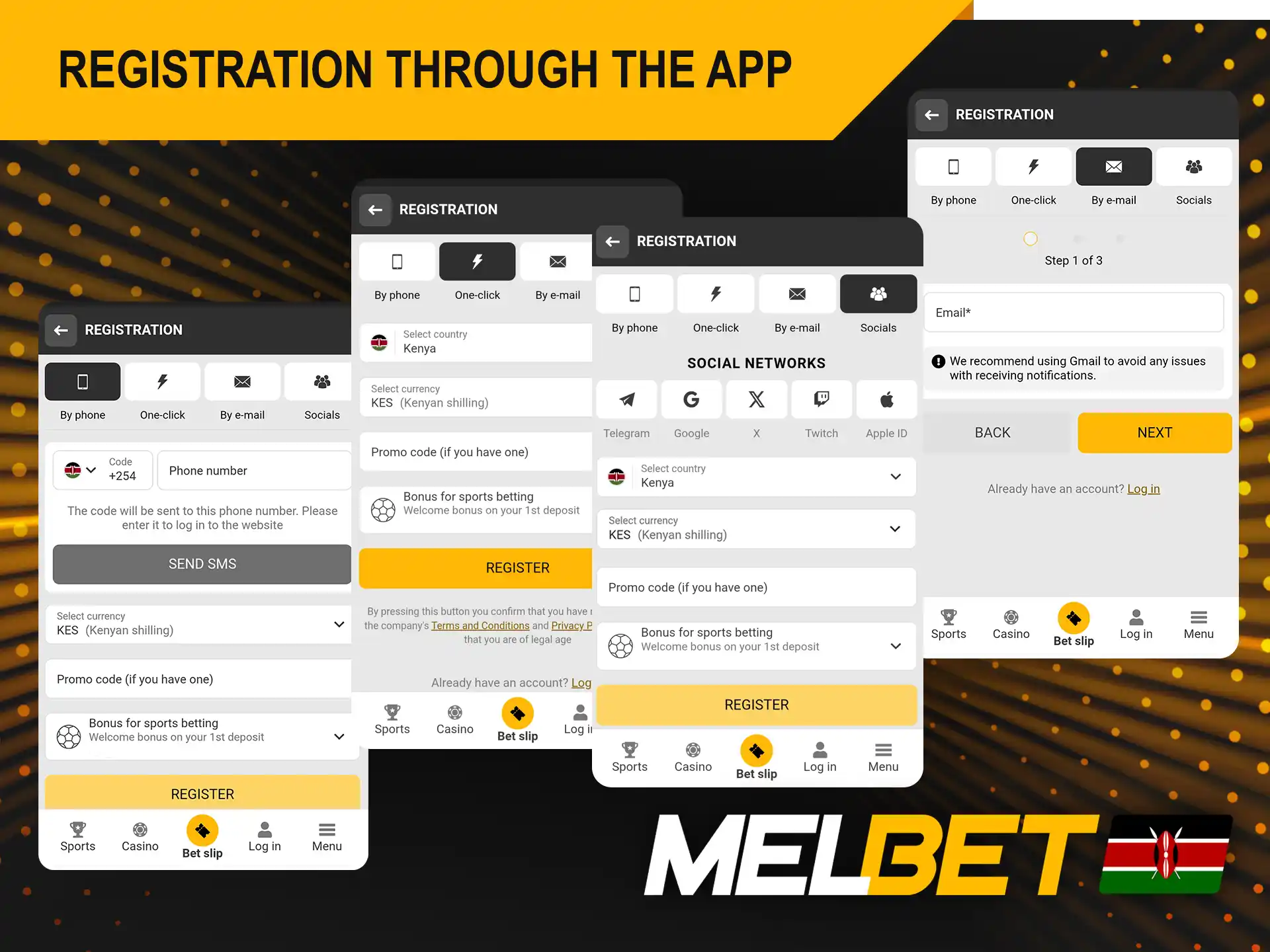 Registration process in the Melbet app.