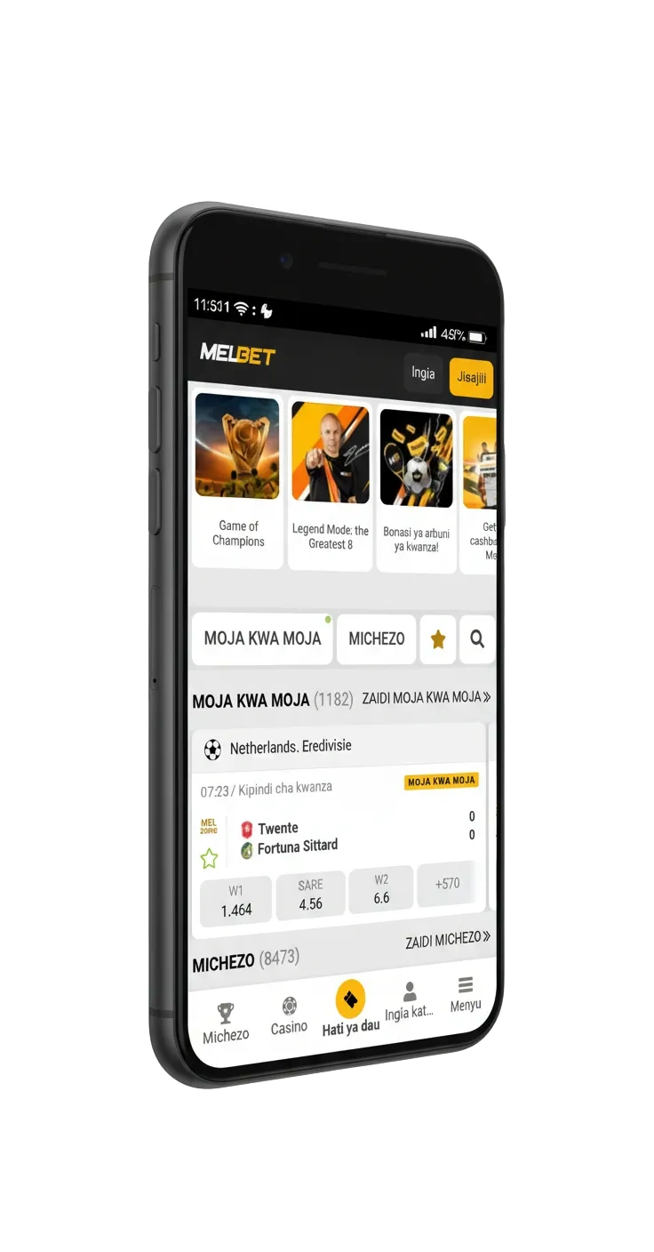 Melbet Kenya iOS app on iPhone: bet sports and play casino in KES; welcome bonuses; Download for iOS button.