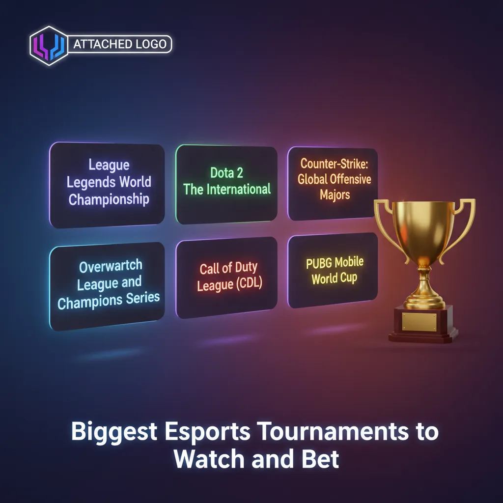 Table of biggest esports tournaments to watch and bet, covering Dota 2, CS2, LoL, Valorant, SC2, R6, MLBB.
