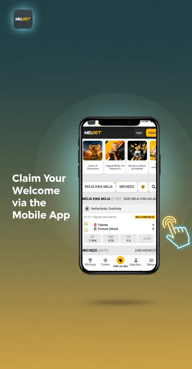 Phone screens show how to claim a bonus on Android and iOS app: install, sign up choose casino/sports, deposit from 100 KES.