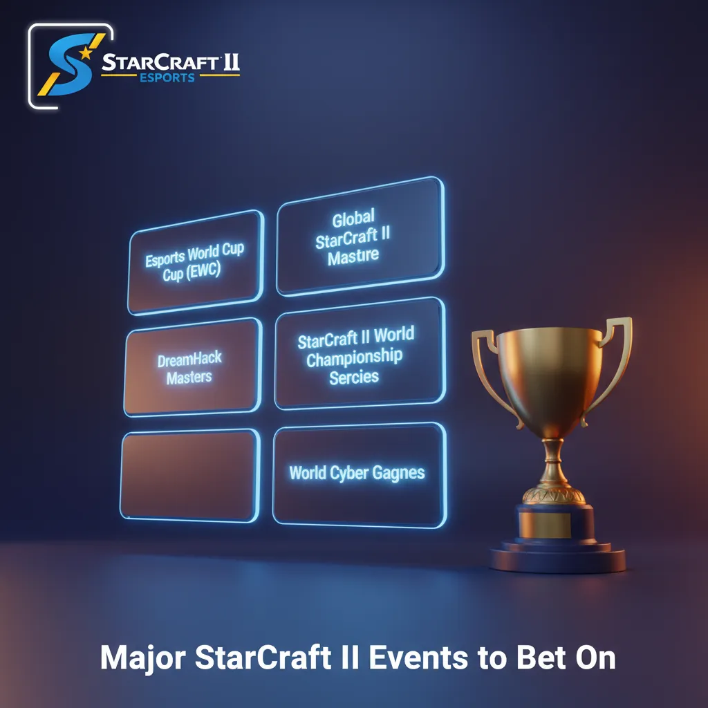 Major StarCraft II events to bet on: EWC, IEM Katowice, ESL Masters, GSL, WTL, TSL, plus qualifiers and showmatches.