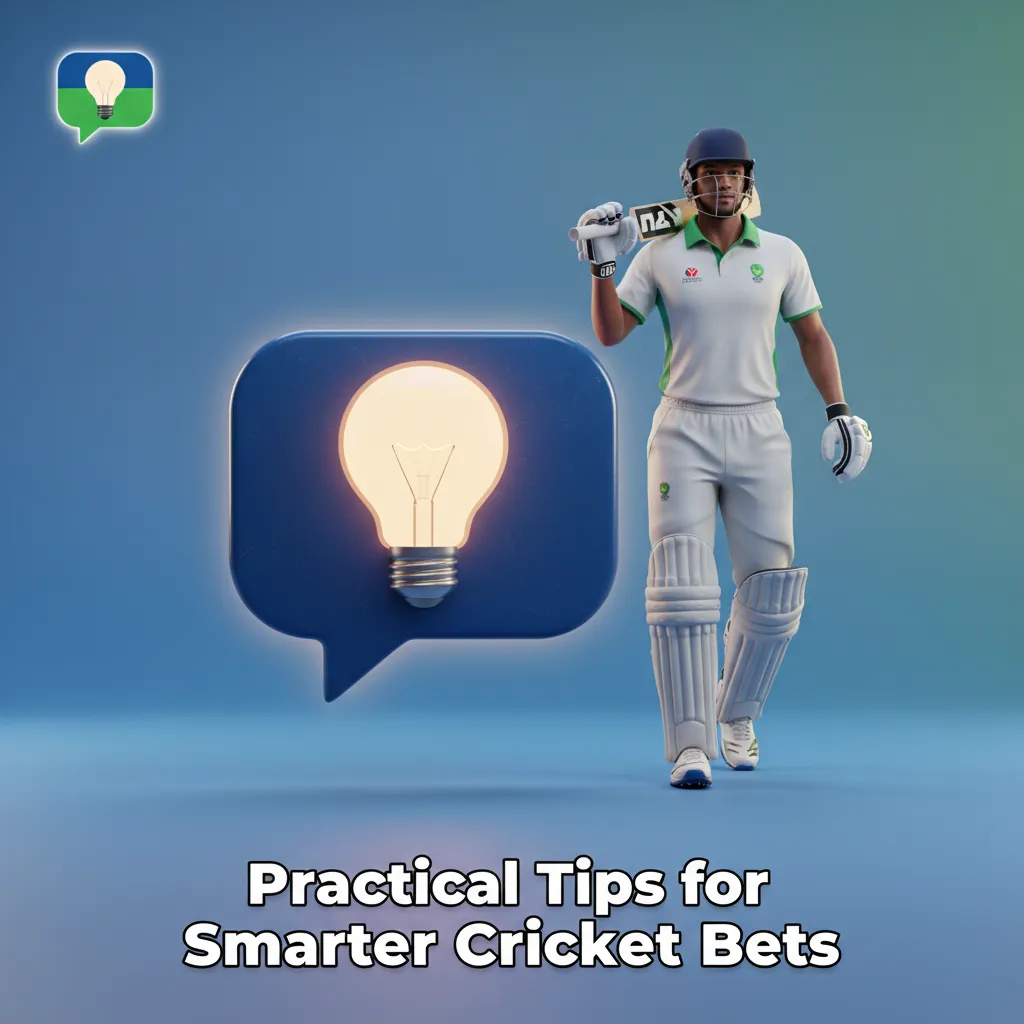 Infographic with tips for smarter cricket bets: team form, pitch/weather, formats, bankroll plan, tools, responsible gambling