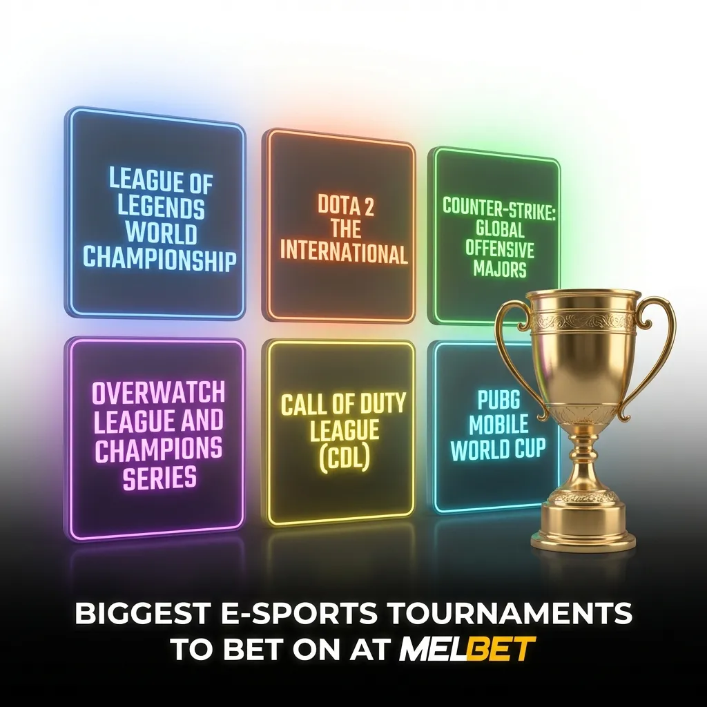 Major e-sports tournaments including Dota 2, CS2, League of Legends, and Valorant championships available for betting at Melbet