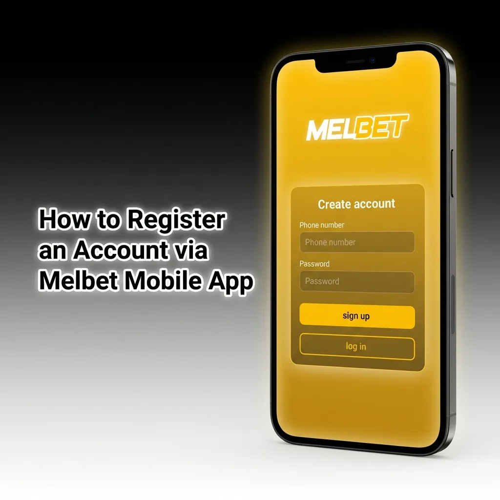 Melbet mobile app registration screen showing sign-up form with phone number, email, and currency selection fields