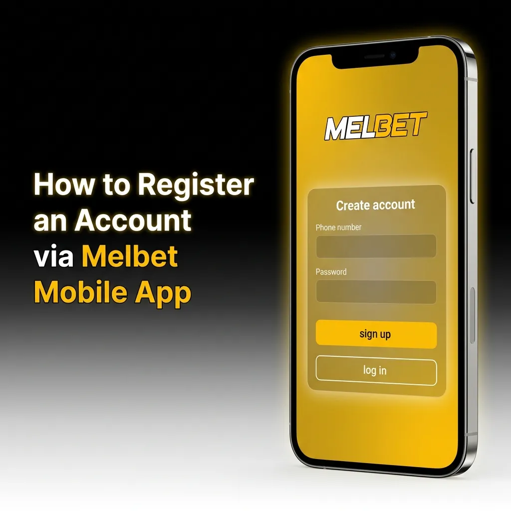 Melbet mobile app registration screen showing sign-up button and account creation form fields