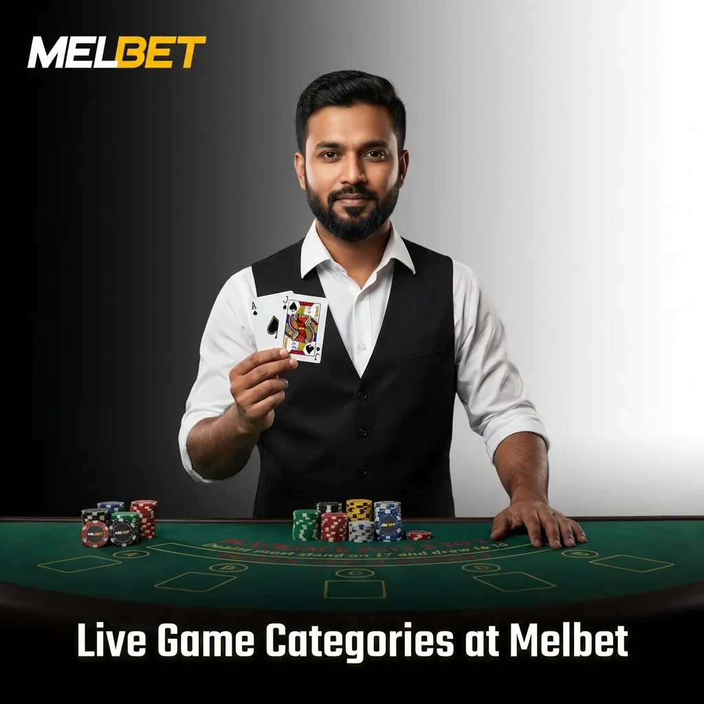 Professional live dealer in HD studio hosting roulette, blackjack, baccarat, poker, TV games and dice games at Melbet casino