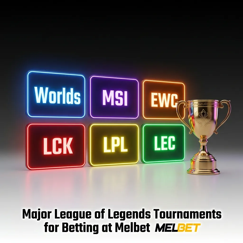 Professional League of Legends tournament logo with global championship trophy and competitive gaming arena background