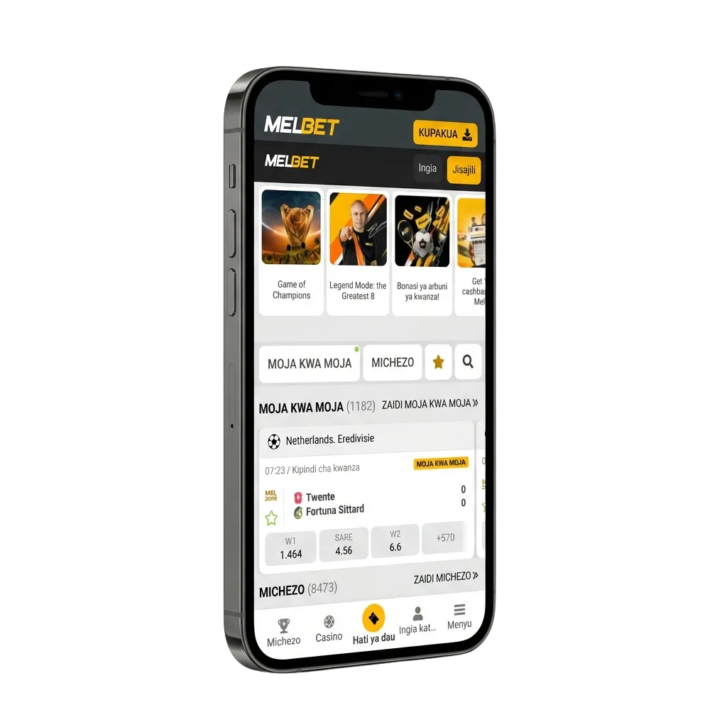 Melbet iOS app interface showing cricket betting, live casino, and slots on iPhone with registration bonus offer