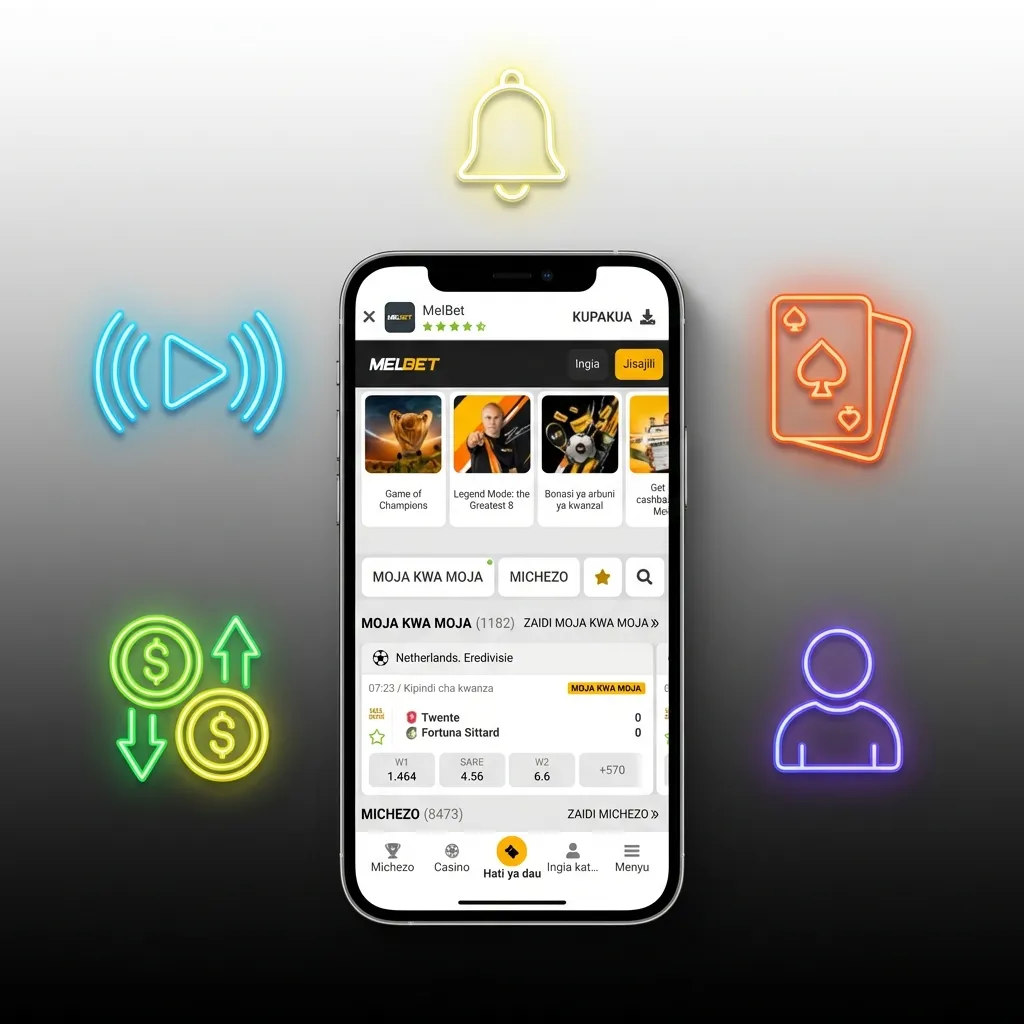 Mobile betting app interface showing live odds, casino games, and account management on a smartphone screen