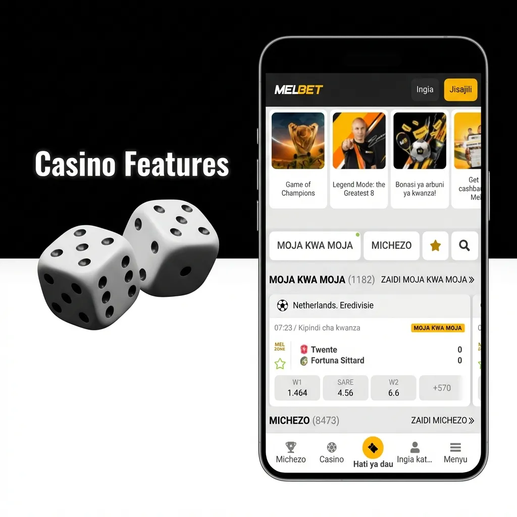 Casino interface showing slots, table games, and live dealer options from top gaming providers
