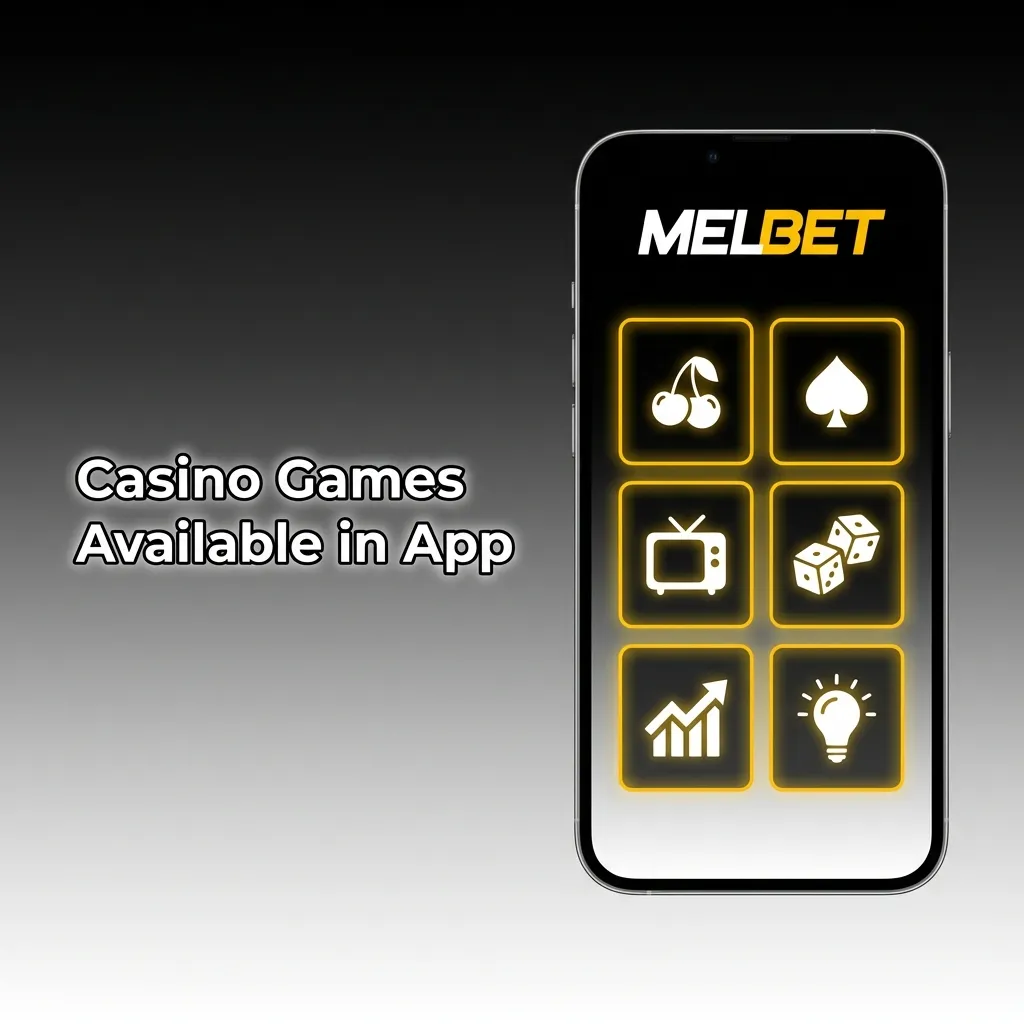 Melbet casino app interface showing slots, table games, and live dealer options on mobile device screen