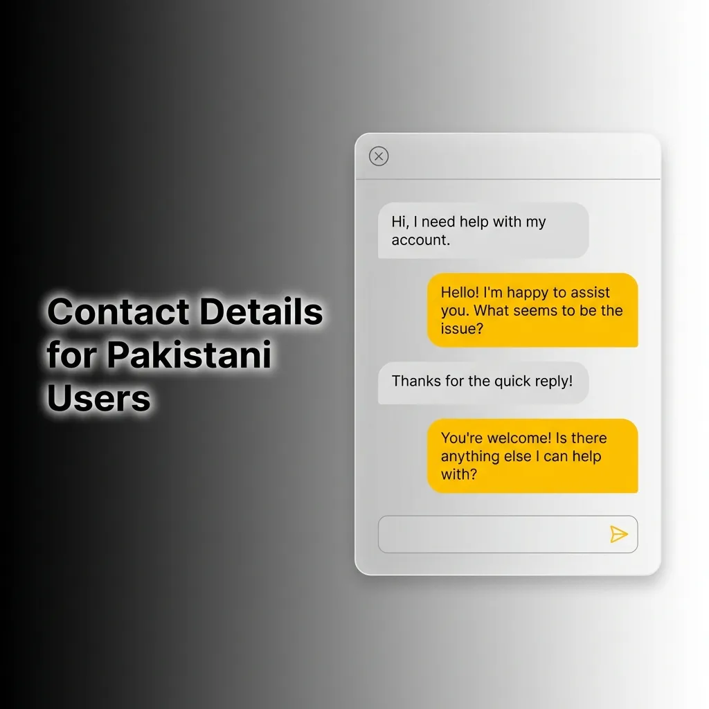 Customer support contact options including live chat, email, phone, Telegram, and social media for Pakistani users