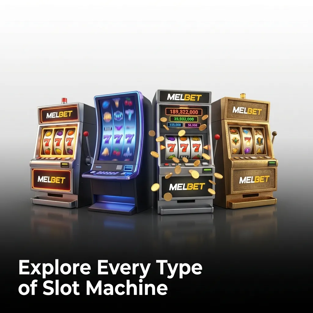 Colorful slot machine reels displaying various game types including classic, video, jackpot, and Megaways slots