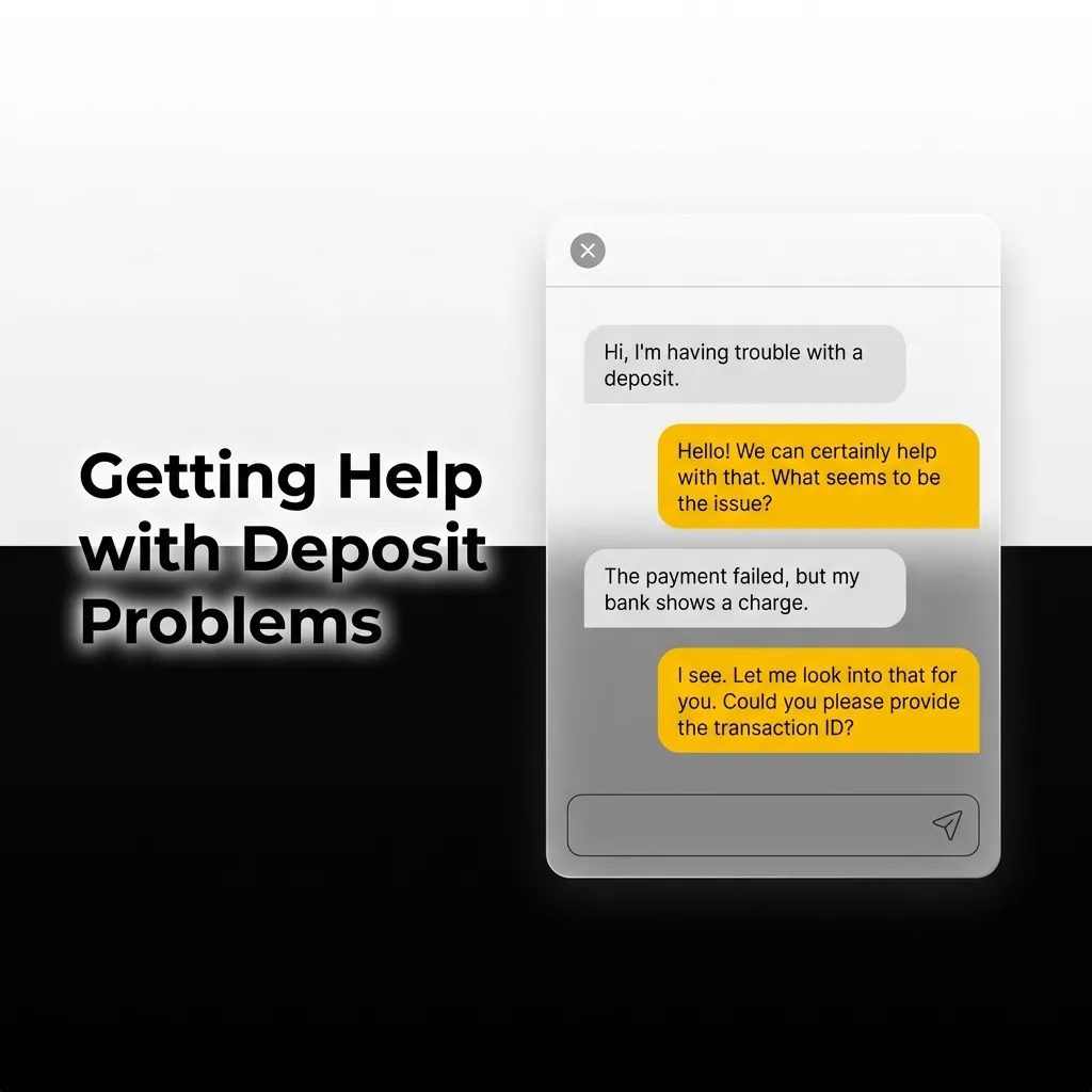 Support team assisting customer with deposit problems through live chat, email, phone, Telegram, and WhatsApp channels
