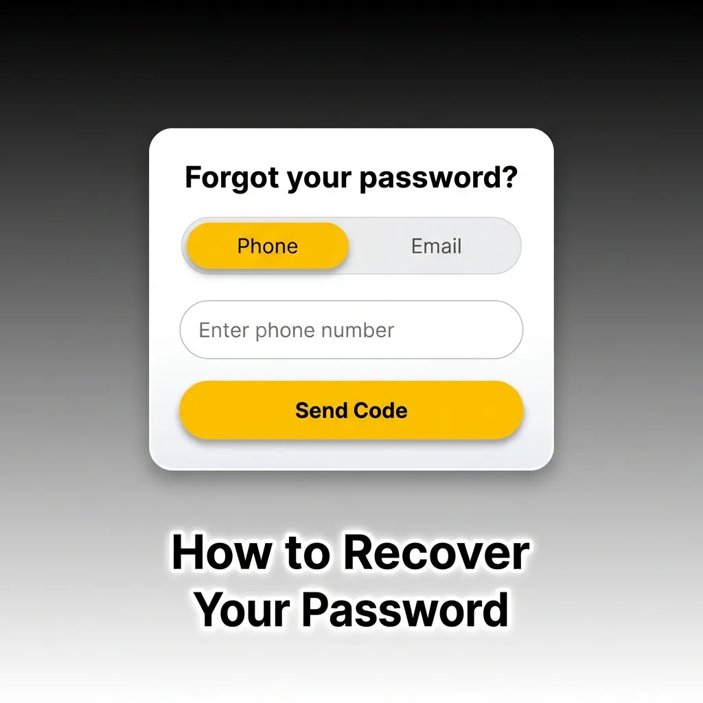 Password recovery process showing login page with forgot password link and verification steps