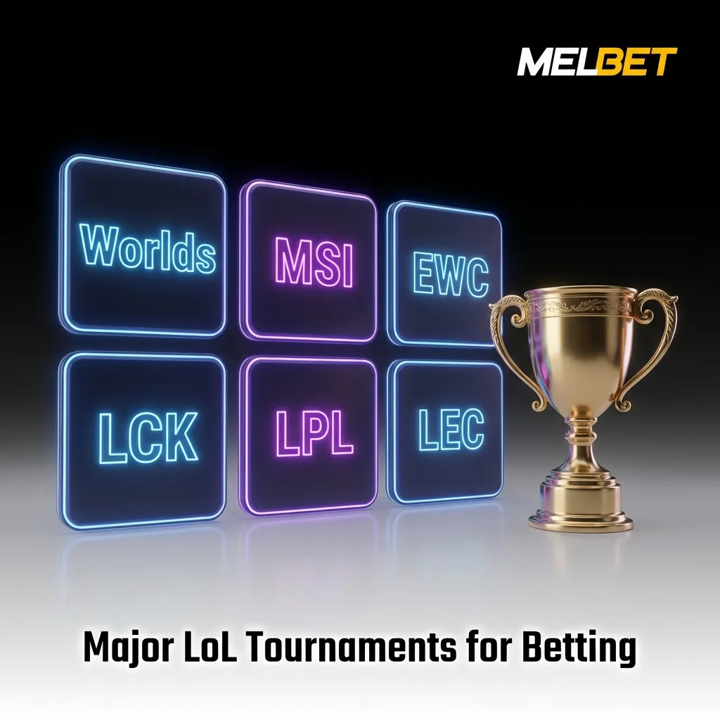 Major League of Legends tournaments including Worlds, MSI, and regional leagues LCK, LPL, LEC, and LCS for betting
