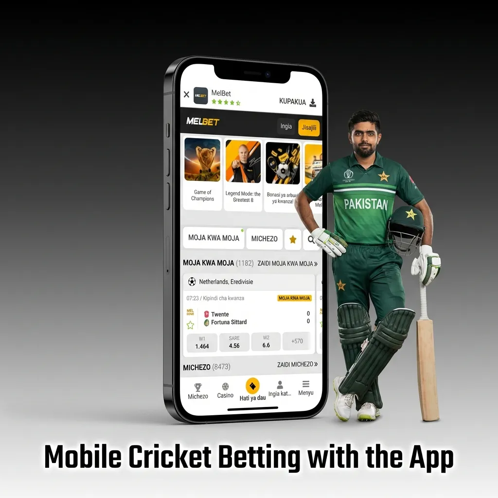 Mobile cricket betting app interface showing live match odds, bet slip, and instant deposit options on smartphone screen