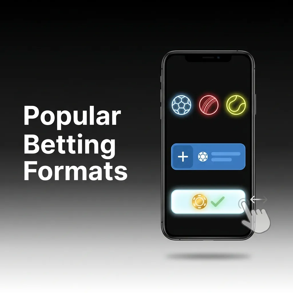 Three betting slip types displayed: Single bet for one outcome, Express for combined picks, System for multiple combos.