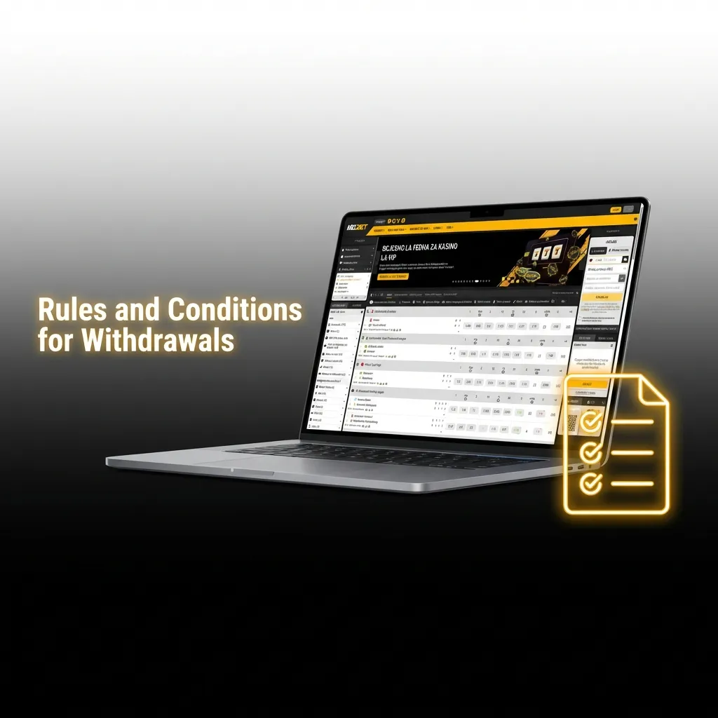 Rules page showing withdrawal conditions including verification, payment methods, bonus wagering, limits, and processing times