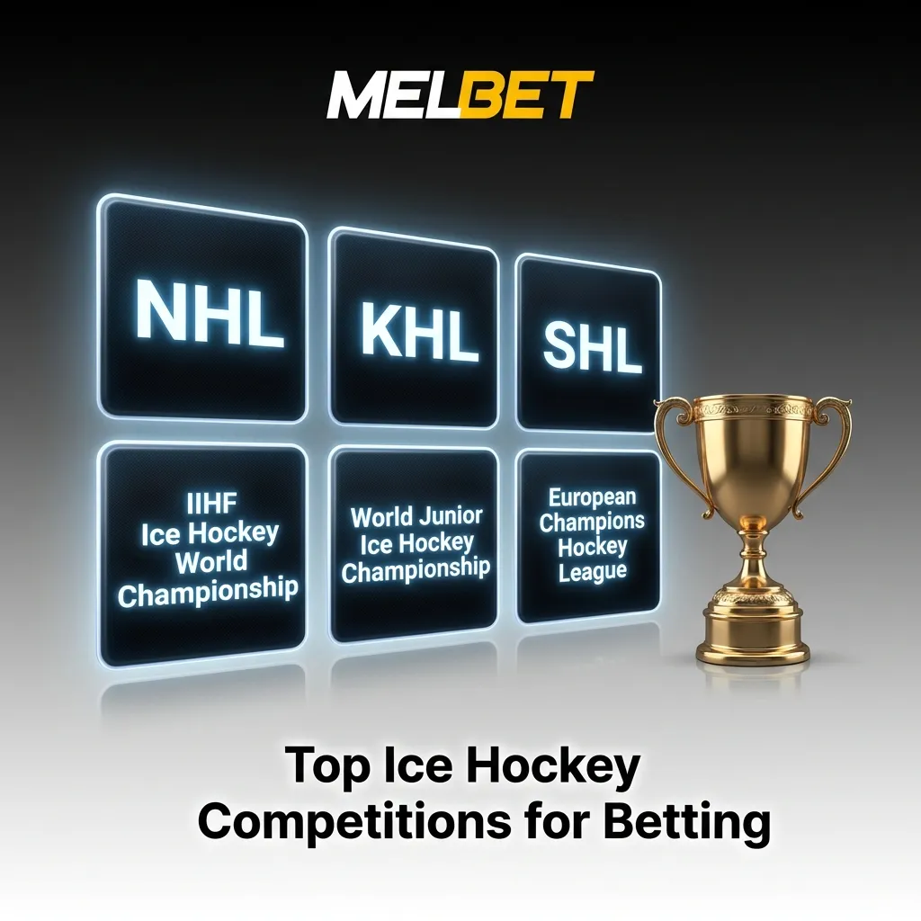 Ice hockey players competing on rink with betting markets for NHL, KHL, SHL, and international tournaments displayed