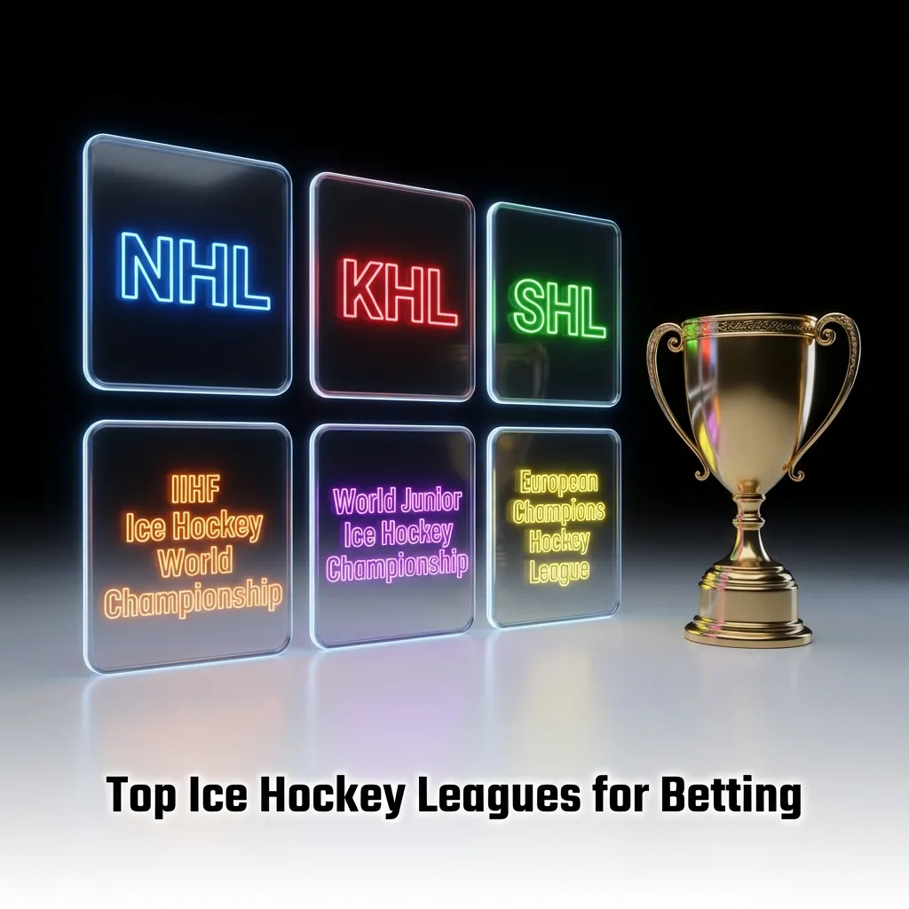 Hockey puck and stick with betting odds displayed for NHL, KHL, SHL, and other major international ice hockey leagues.