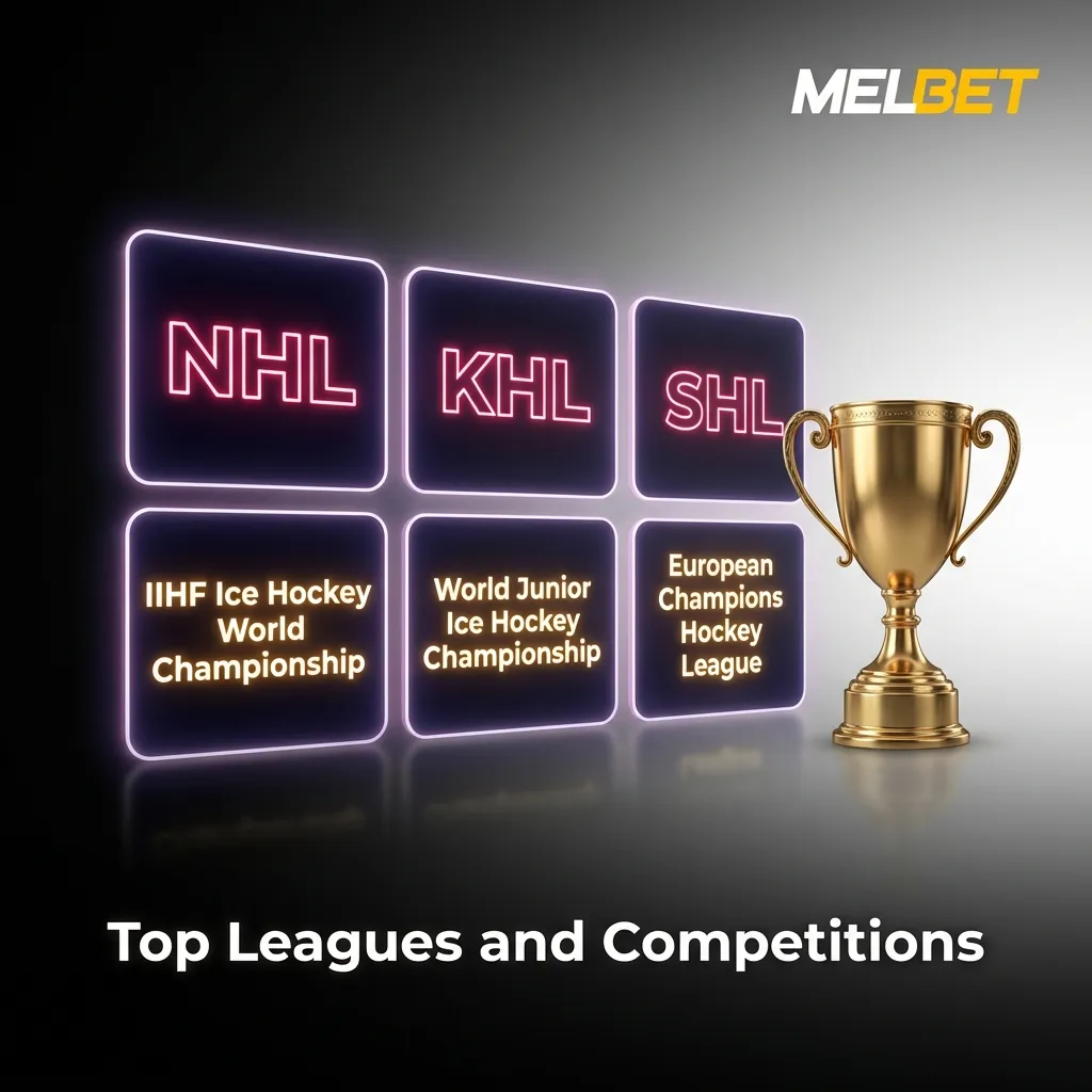 Ice hockey player in action with betting odds overlays showing NHL, KHL, and international tournament options.