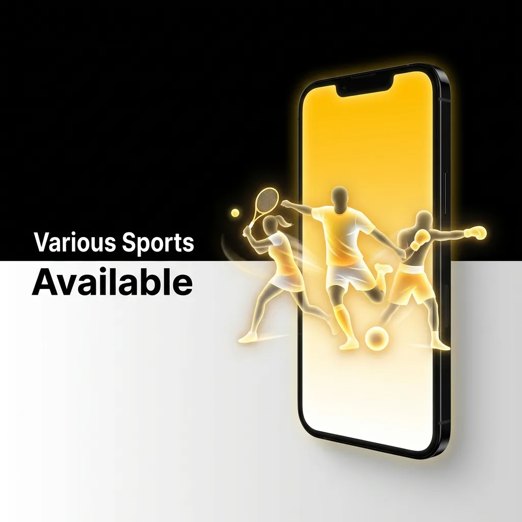 Sports betting app interface showing multiple sports options including cricket, football, tennis, and esports