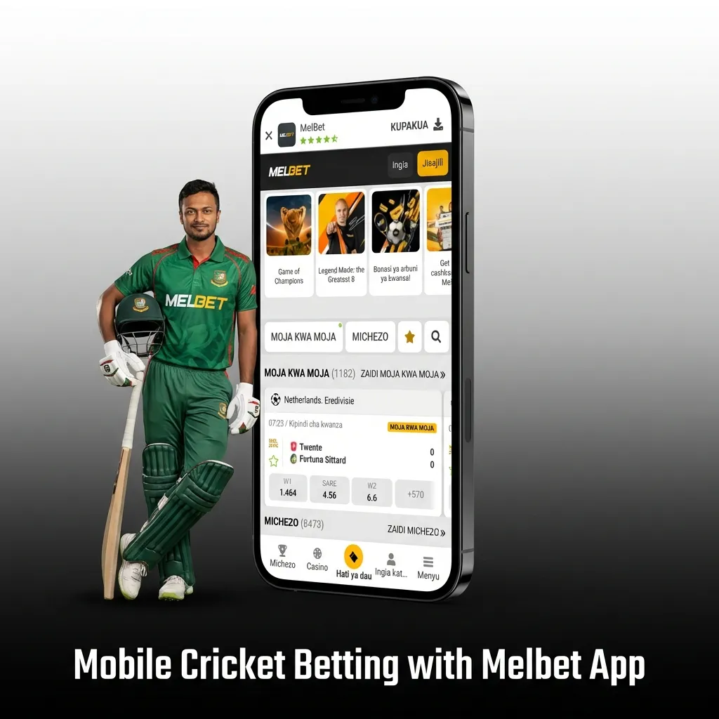 Melbet mobile app interface showing cricket betting options on smartphone screen for Android and iOS users