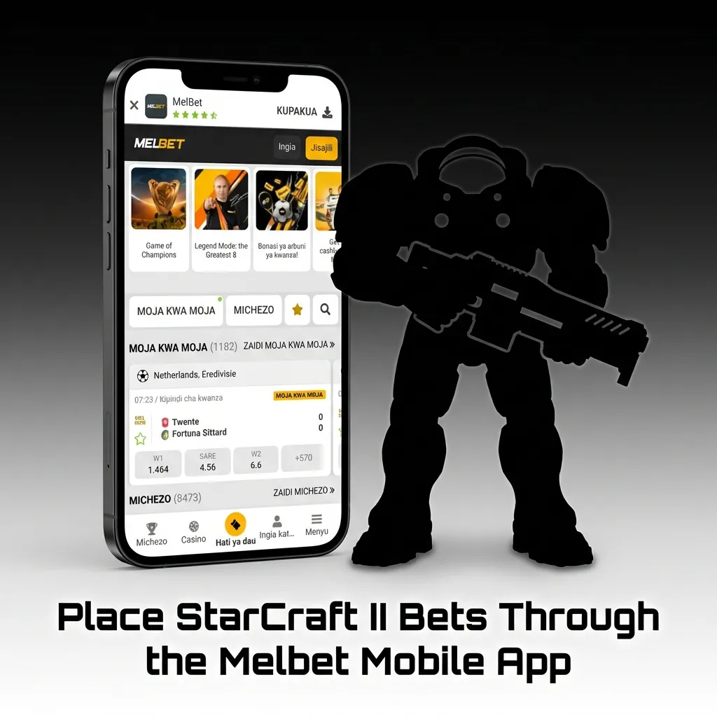 Melbet mobile app interface showing StarCraft II betting options and esports markets on smartphone screen