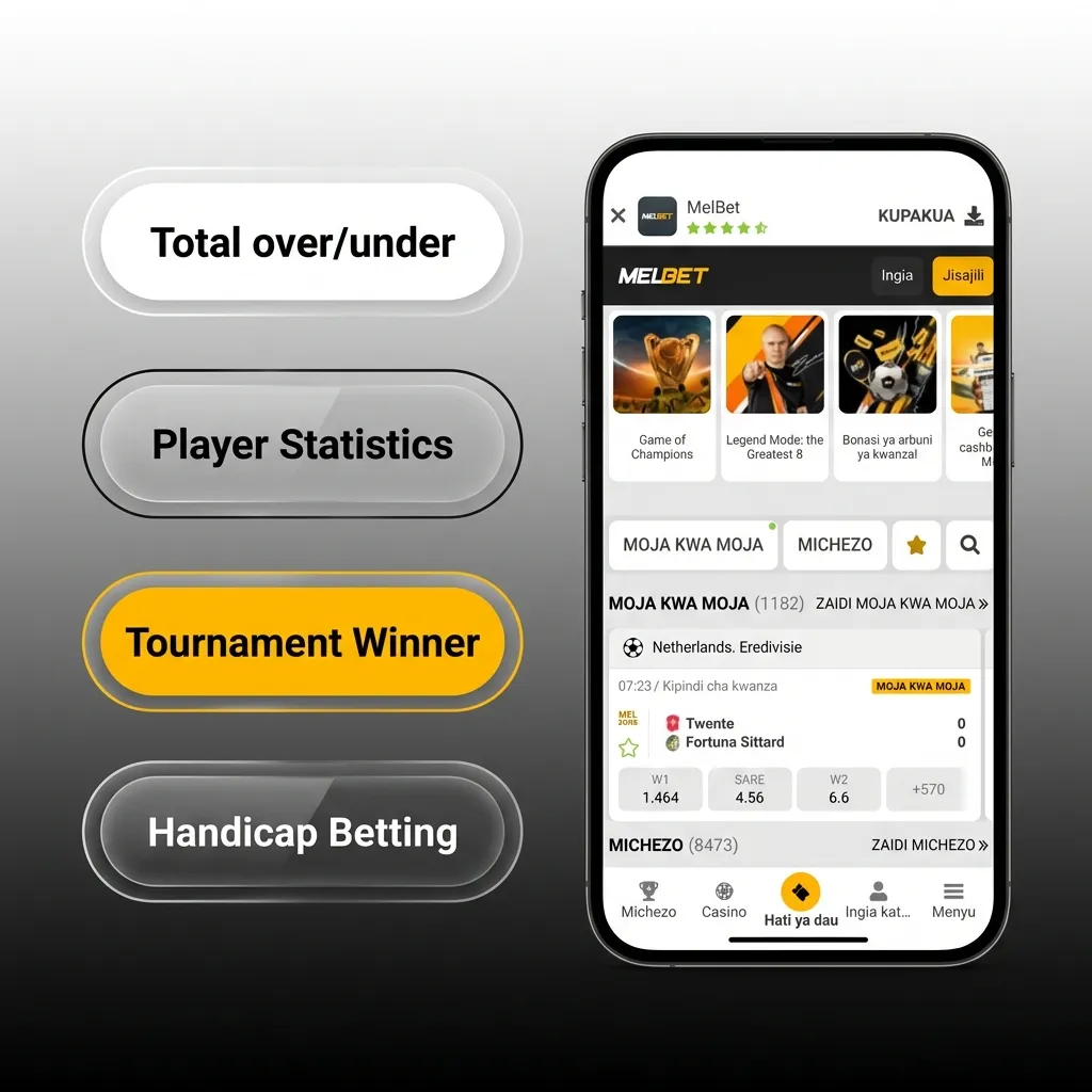 Melbet app betting options including single bets, accumulators, system bets, chain bets, and handicap bets displayed