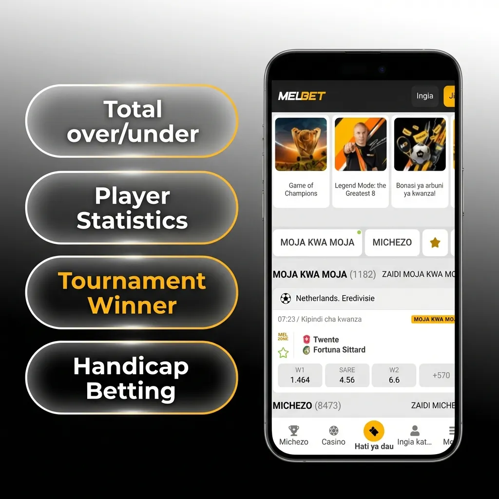 Various betting options displayed on Melbet app interface including single, accumulator, system, chain, and handicap bets